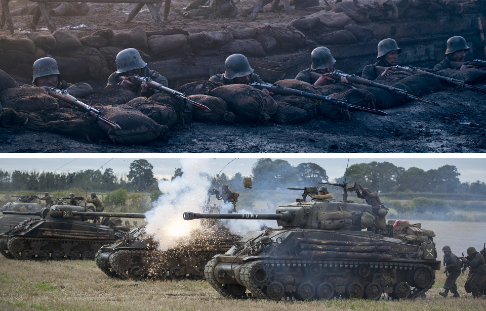 Still from 'All Quiet on the Western Front' + Still from 'Fury'